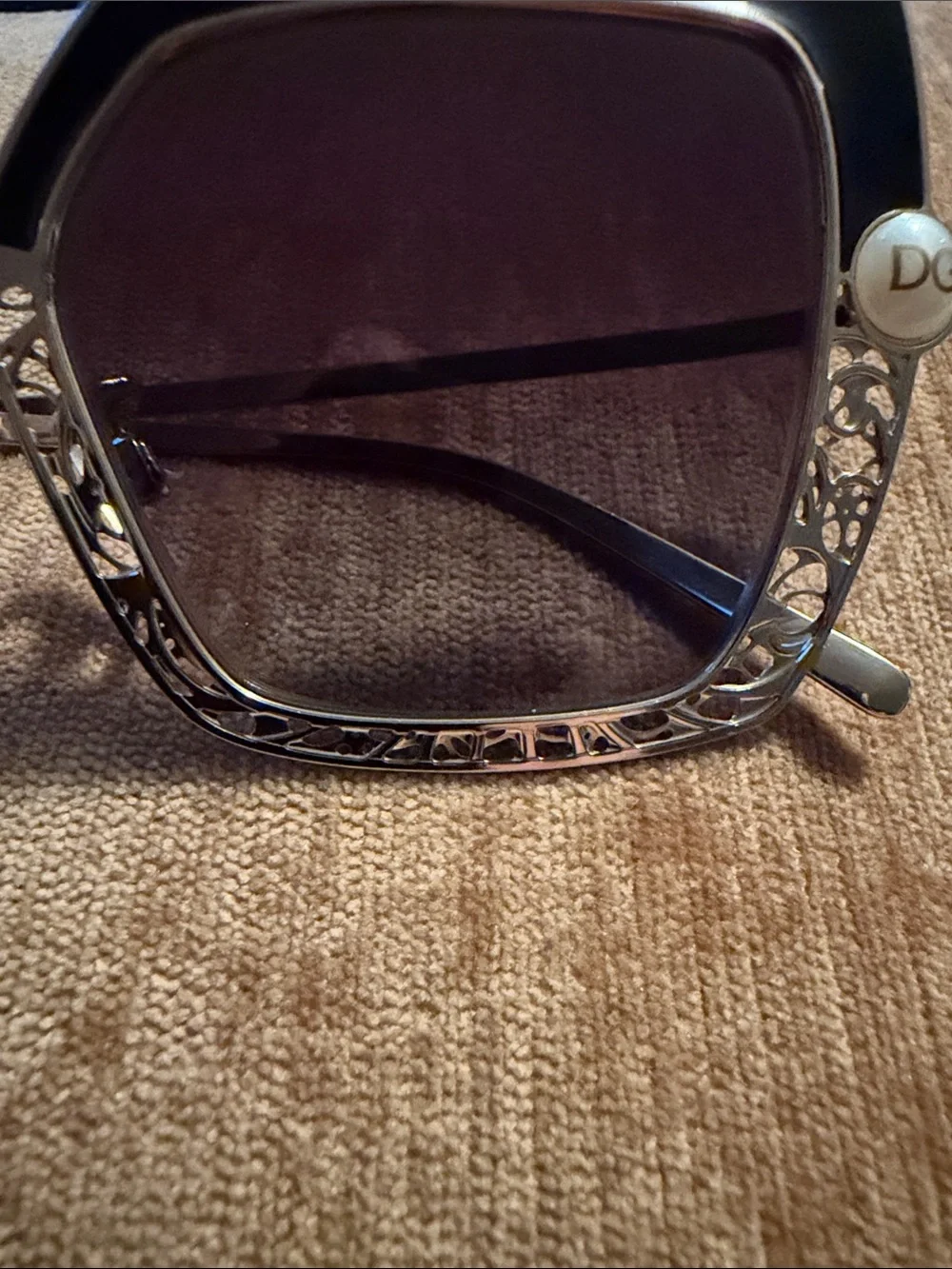 Elegant Dolce & Gabbana Black Square Sunglasses with Silver Filigree